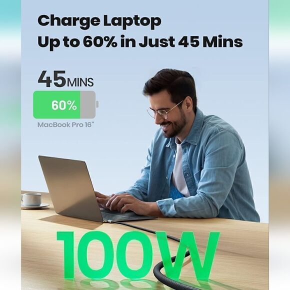 USB C to USB C Cable, INIU 100W [2-Pack 6.6ft] PD 5A Fast Charging - Picture 2 of 6